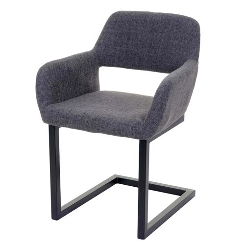 Chaise De Salle à Manger Bureau Visiteur Sans Roulette Design Rétro En Tissu Gris Pied En Métal 04