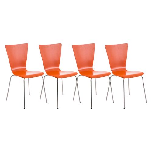 Lot De 4 Chaises De Cuisine Salle à Manger Empilable En Bois Orange Et Structure Stable à Quatre P