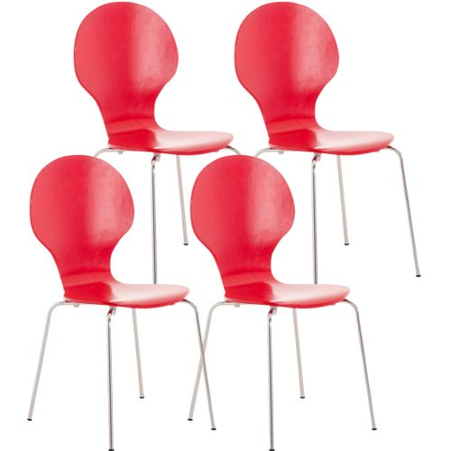 Lot De 4 Chaises De Cuisine Salle à Manger Empilables Dossier Arrondi En Bois Rouge Et Métal Chrom