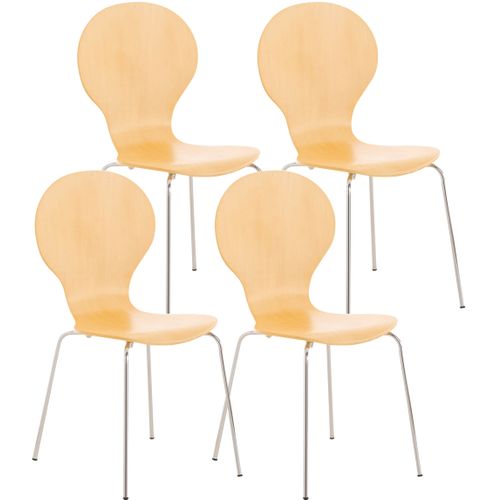 Lot De 4 Chaises De Cuisine Salle à Manger Empilables Dossier Arrondi En Bois Clair Et Métal Chrom
