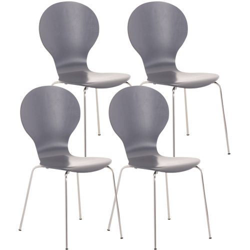Lot De 4 Chaises De Cuisine Salle à Manger Empilables Dossier Arrondi En Bois Gris Et Métal Chromé