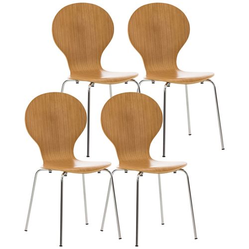 Lot De 4 Chaises De Cuisine Salle à Manger Empilables Dossier Arrondi En Bois Chêne Et Métal Chrom