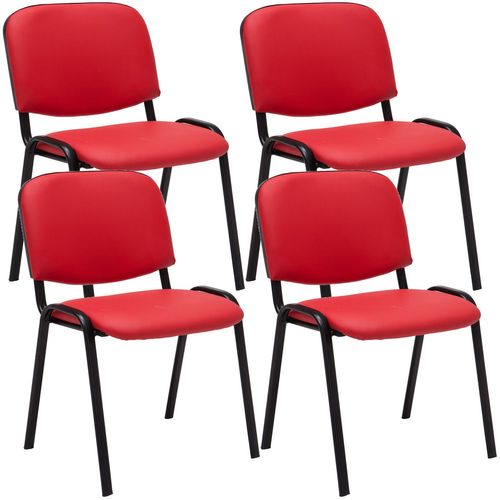 Lot De 4 Chaises Visiteur Empilable Zone D'attente En Pvc Rouge Piètement à 4 Pieds En Métal Noir