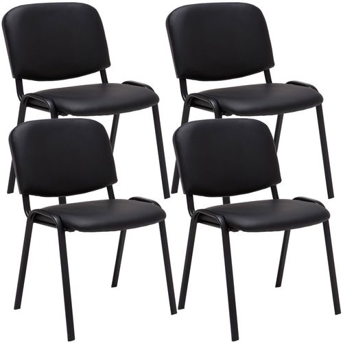Lot De 4 Chaises Visiteur Empilable Zone D'attente En Pvc Noir Piètement à 4 Pieds En Métal Noir 1