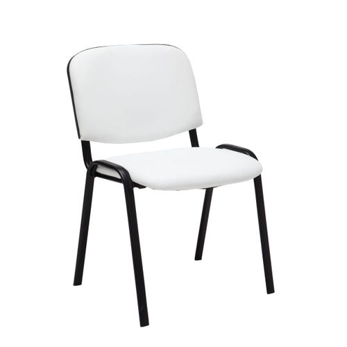Lot De 4 Chaises Visiteur Empilable Zone D'attente En Pvc Blanc Piètement à 4 Pieds En Métal Noir