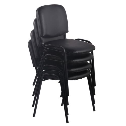 Lot De 4 Chaises Visiteur Empilable Zone D'attente En Pvc Blanc Piètement à 4 Pieds En Métal Noir