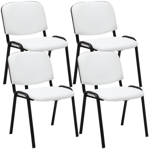 Lot De 4 Chaises Visiteur Empilable Zone D'attente En Pvc Blanc Piètement à 4 Pieds En Métal Noir