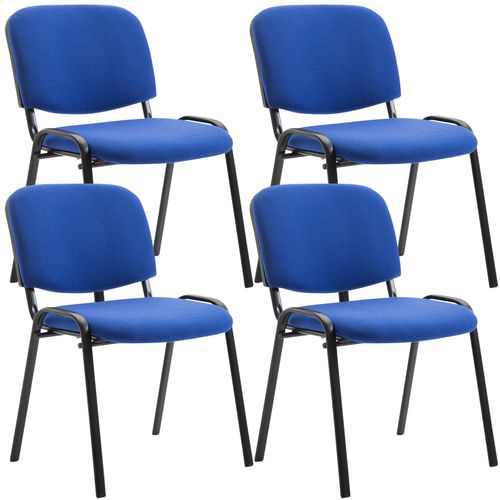 Lot De 4 Chaises Visiteur Empilable Zone D'attente En Tissu Bleu Piètement à 4 Pieds En Métal Noir