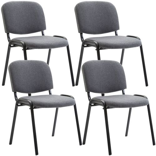 Lot De 4 Chaises Visiteur Empilable Zone D'attente En Tissu Gris Piètement à 4 Pieds En Métal Noir