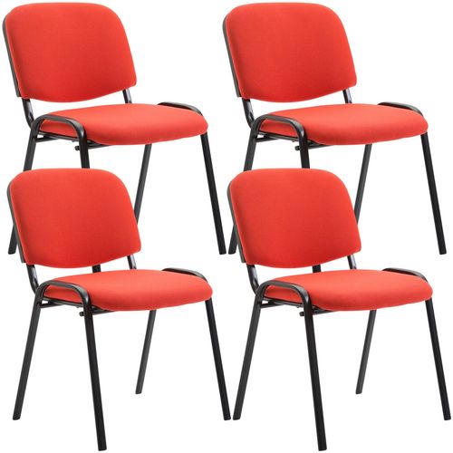 Lot De 4 Chaises Visiteur Empilable Zone D'attente En Tissu Rouge Piètement à 4 Pieds En Métal Noi
