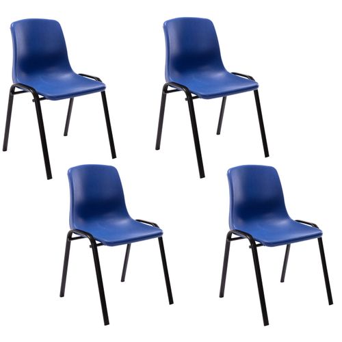 Lot De 4 Chaises Visiteur Empilable Salle D'attente En Plastique Bleu Et Métal 10_0003205