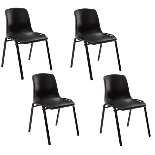 Lot De 4 Chaises Visiteur Empilable Salle D'attente En Plastique Noir Et Métal 10_0003206