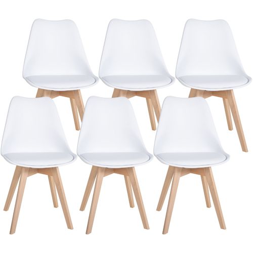 Lot De 6 Chaises De Salle à Manger Cuisine En Plastique Et Pvc Blanc Châssis En Bois 10_0003220