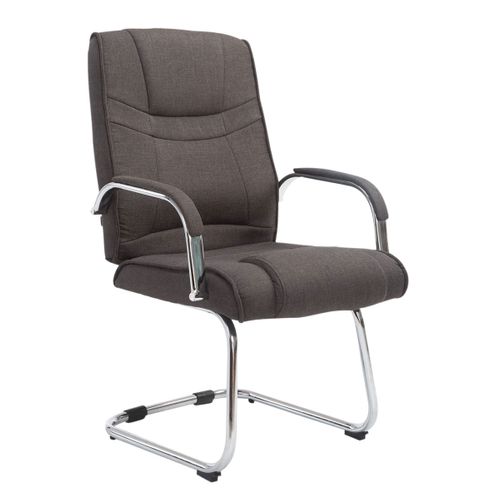Fauteuil De Bureau Sans Roulettes Accoudoirs Chaise Visiteur Charge Maximale 180 Kg En Tissu Gris