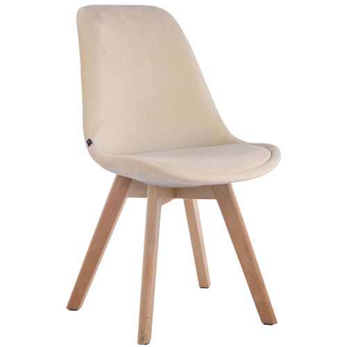 Chaise De Salle à Manger X1 Design Scandinave En Velours Crème Et Piètement à 4 Pieds En Bois Cla