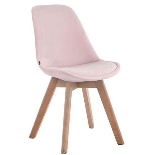 Chaise De Salle à Manger X1 Design Scandinave En Velours Rose Et Piètement à 4 Pieds En Bois Clai