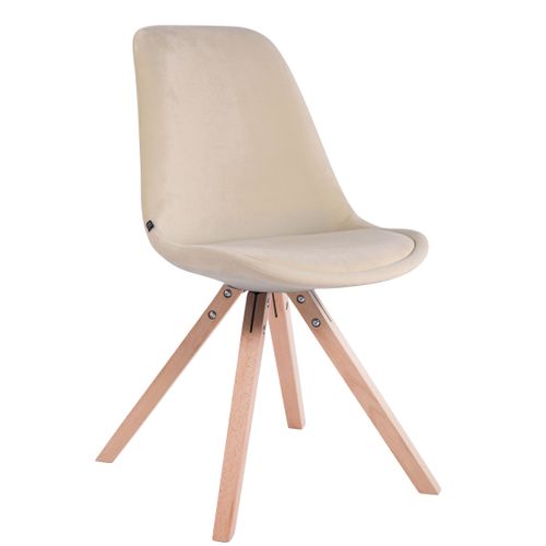 Chaise De Salle à Manger Design Scandinave En Velours Crème Et Pieds En Bois Clair Forme Carré 10_