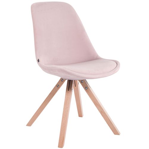 Chaise De Salle à Manger Design Scandinave En Velours Rose Et Pieds En Bois Clair Forme Carré 10_0