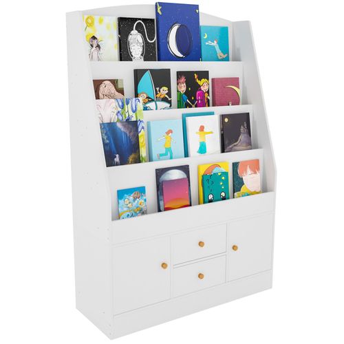Bibliothèque Étagère Pour Enfants Avec Compartiments Et Tiroirs 123x80 Cm Mdf Blanc 10_0003495