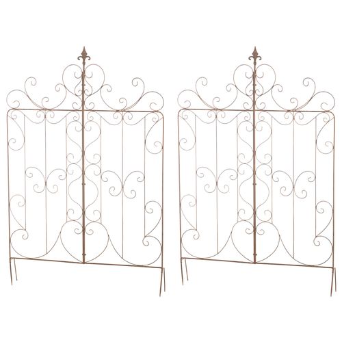 Lot De 2 Treillis De Jardin Support Pour Plantes Grimpantes 133x99 Cm En Métal Marron Vieilli 10_0