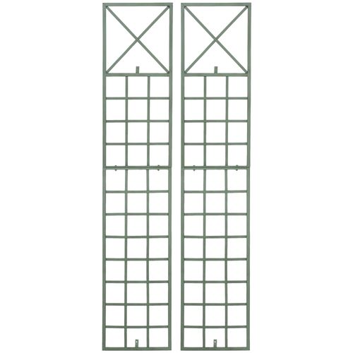 Set De 2 Treillis Décoration Mural Jardin Roses Plantes Grimpantes Métal Vert Vieilli 10_0003850