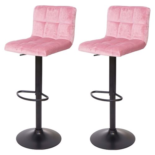 Lot De 2 Tabourets De Bar Réglable En Hauteur Tissu Velours Rose Velvet Peids En Métal Noir 04_000