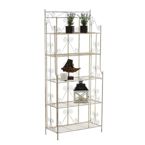 Etagère Sur Pieds Avec 5 Niveaux Rangement Balcon Terrasse Salon Pliable En Métal Crème Vieilli 10