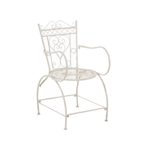 Chaise De Jardin Avec Accoudoirs Balcon Terrasse Design Rustique En Métal Crème Vieilli 10_0004003