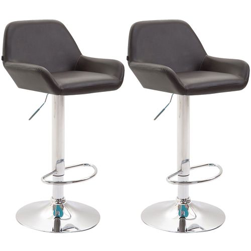 Lot De 2 Tabourets De Bar Repose-pieds En Forme D'arc En Métal Chromé Assise En Pvc Marron 10_0004