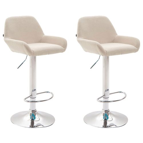 Lot De 2 Tabourets De Bar Repose-pieds En Forme D'arc En Métal Chromé Assise En Tissu Crème 10_000