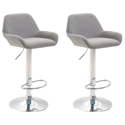 Lot De 2 Tabourets De Bar Repose-pieds En Forme D'arc En Métal Chromé Assise En Tissu Gris 10_0004