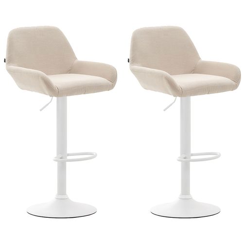 Lot De 2 Tabourets De Bar Repose-pieds En Forme D'arc En Métal Blanc Assise En Tissu Crème 10_0004