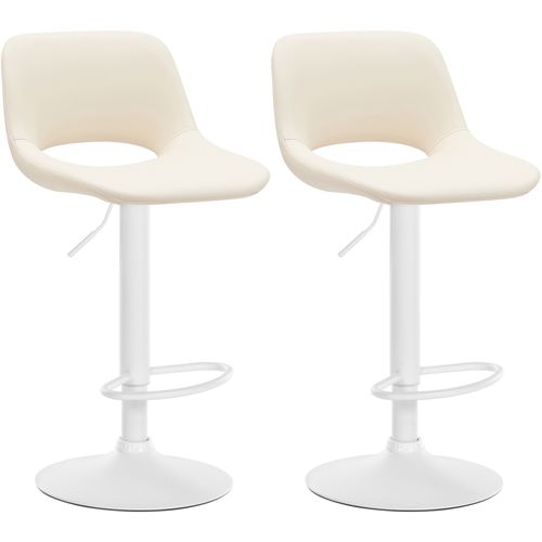 Tabourets De Bar Chaises Haute X2 Avec Repose-pieds En Pvc Crème Piètement Métallique Blanc 10_000