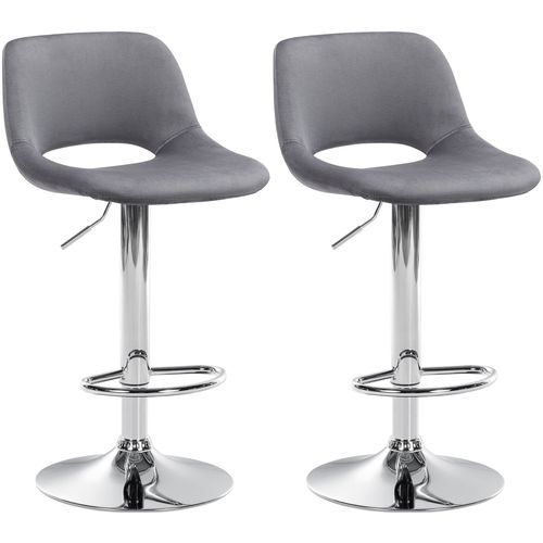 Tabourets De Bar Chaises Haute X2 Avec Repose-pieds En Velours Gris Foncé Piètement Métallique