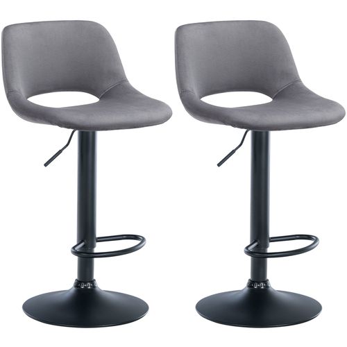 Tabourets De Bar Chaises Haute X2 Avec Repose-pieds En Velours Gris Foncé Piètement Métallique