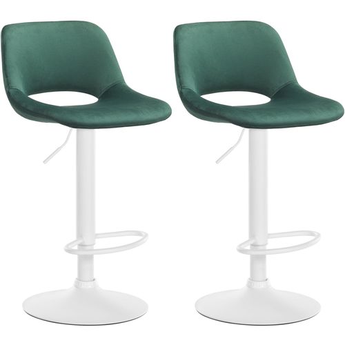 Tabourets De Bar Chaises Haute X2 Avec Repose-pieds En Velours Vert Piètement Métallique Blanc 10_
