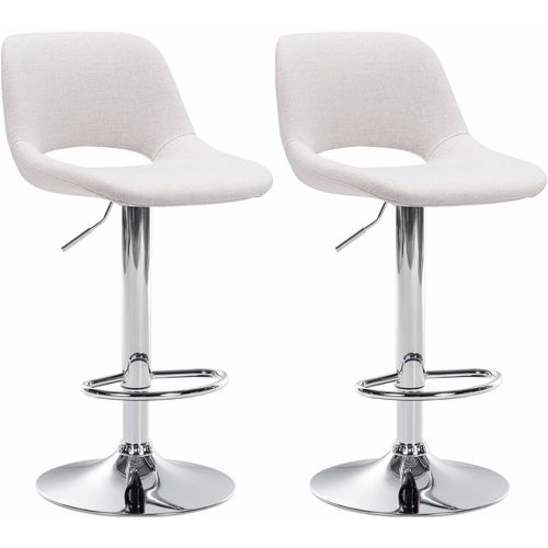 Tabourets De Bar Chaises Haute X2 Avec Repose-pieds En Tissu Crème Piètement Métallique Chromé 10_