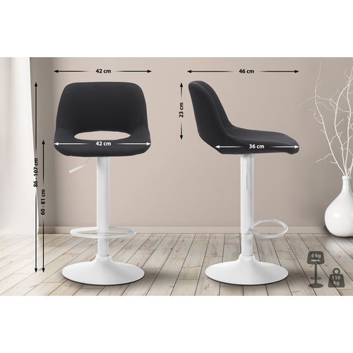 Tabourets De Bar Chaises Haute X2 Avec Repose-pieds En Tissu Noir Piètement Métallique Blanc 10_00