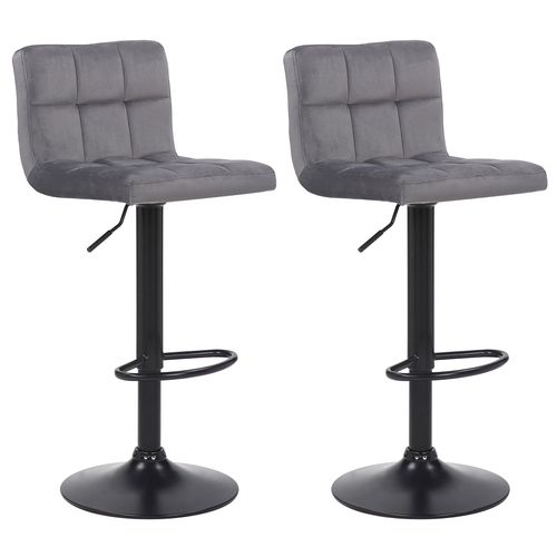 Lot De 2 Tabourets De Bar En Velours Gris Coutures Décoratives Piètement Métal Noir 10_0004144