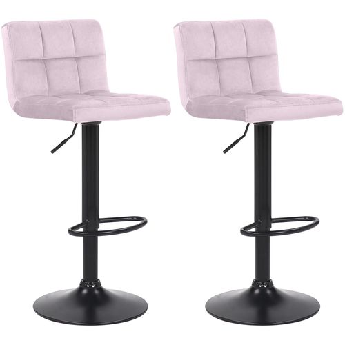 Lot De 2 Tabourets De Bar En Velours Rose Coutures Décoratives Piètement Métal Noir 10_0004149