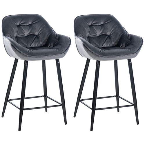 Lot De 2 Tabourets De Bar Chaises Hautes Assise Effet Capitonnée En Velours Gris Foncé Et Métal