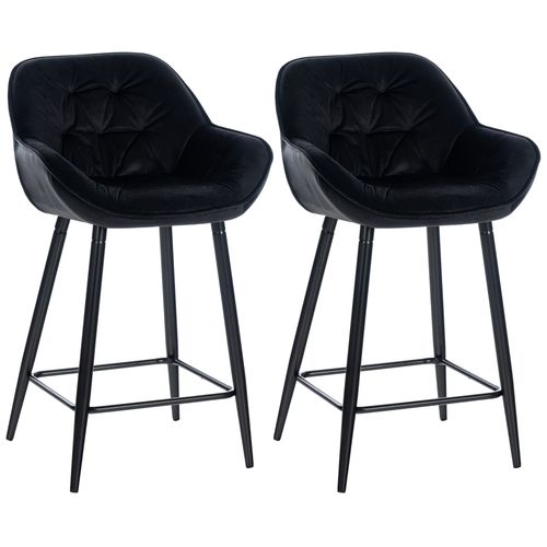 Lot De 2 Tabourets De Bar Chaises Hautes Assise Effet Capitonnée En Velours Noir Et Métal Noir 10_