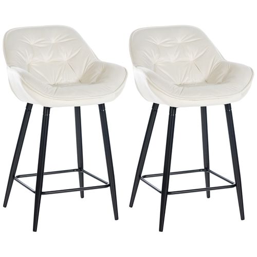 Lot De 2 Tabourets De Bar Chaises Hautes Assise Effet Capitonnée En Velours Crème Et Métal Noir 10