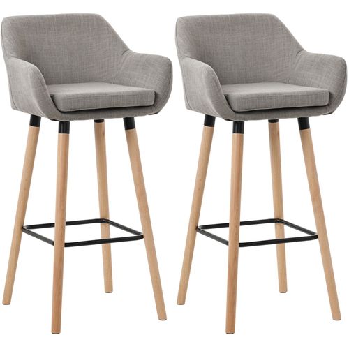 Lot De 2 Tabourets De Bar Lounge Design Scandinave Assise En Tissu Gris Pieds En Bois Repose-pieds