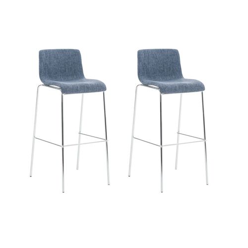 Lot De 2 Tabourets De Bar Avec Repose-pieds Dossier Incurvé En Tissu Bleu Et 4 Pieds En Métal