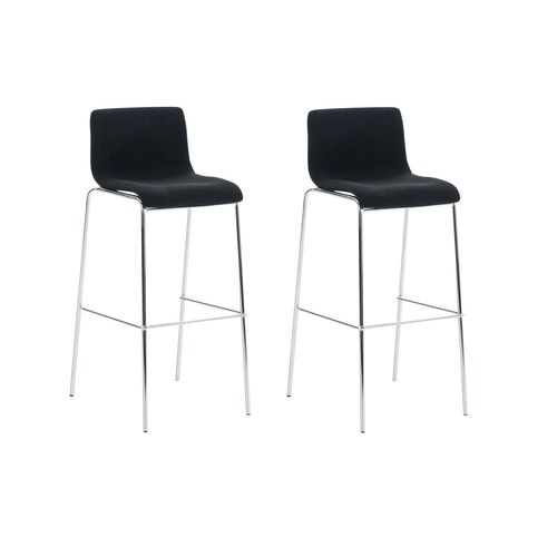 Lot De 2 Tabourets De Bar Avec Repose-pieds Dossier Incurvé En Tissu Noir Et 4 Pieds En Métal