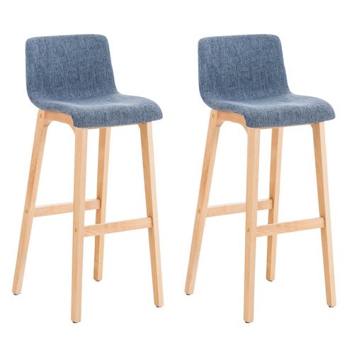 Lot De 2 Tabourets De Bar Design Avec Structure De 4 Pieds En Bois Et Assise En Tissu Bleu 10_0004
