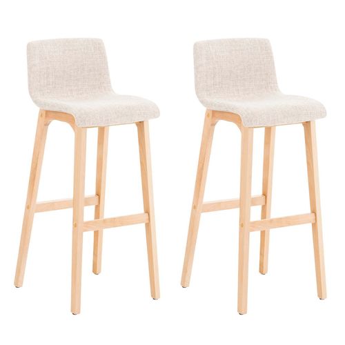 Lot De 2 Tabourets De Bar Design Avec Structure De 4 Pieds En Bois Et Assise En Tissu Crème 10_000