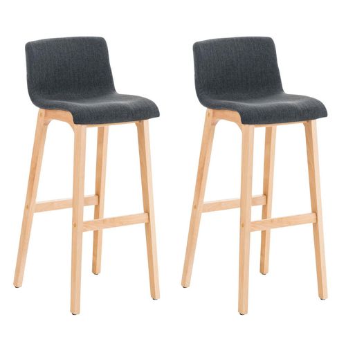 Lot De 2 Tabourets De Bar Design Avec Structure De 4 Pieds En Bois Et Assise En Tissu Gris Foncé 1