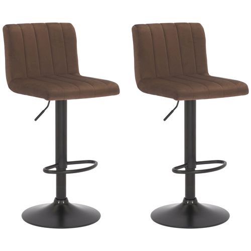 Lot De 2 Tabourets De Bar Pivotant Hauteur Réglable Assise Surpiqué En Velours Marron Et Métal Noir